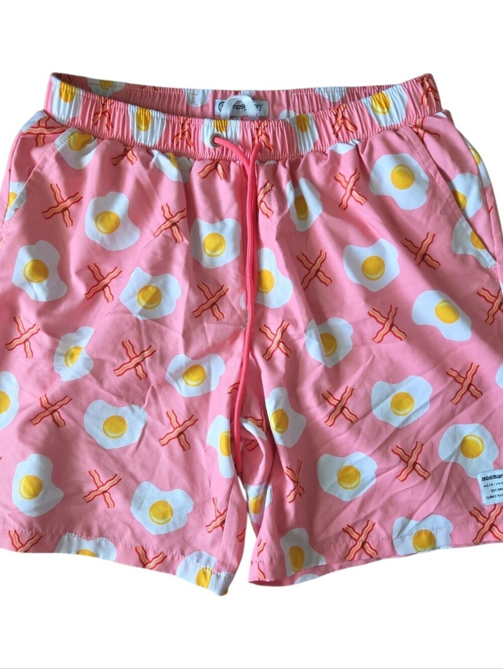 Mosmann Australia Pink Bacon & Eggs Swim Trunks Board Shorts Men's Size Large